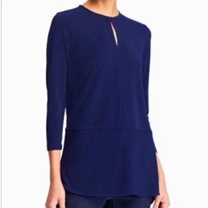 New Lauren Ralph Lauren Dark Blue Stretch Keyhole Tunic Blouse Women’s S